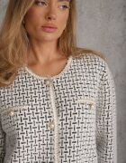 j&x Cardigan cu lână cu model geometric cu nasturi în stil perle Ifre Alb