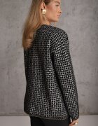j&x Cardigan cu lână cu model geometric cu nasturi în stil perle Ifre Negru