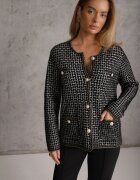 j&x Cardigan cu lână cu model geometric cu nasturi în stil perle Ifre Negru