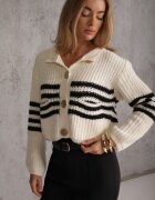 j&x Cardigan cu lână în dungi stil elegant Pallem Bej deschis