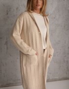 j&x Cardigan cu lână și bumbac lungă cu glugă cu nasturi și model împletit Nahili Bej