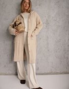 j&x Cardigan cu lână și bumbac lungă cu glugă cu nasturi și model împletit Nahili Bej