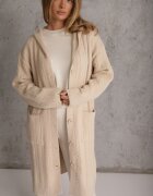 j&x Cardigan cu lână și bumbac lungă cu glugă cu nasturi și model împletit Nahili Bej