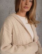 j&x Cardigan cu lână și bumbac lungă cu glugă cu nasturi și model împletit Nahili Bej