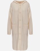 j&x Cardigan cu lână și bumbac lungă cu glugă cu nasturi și model împletit Nahili Bej