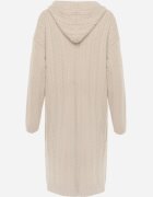 j&x Cardigan cu lână și bumbac lungă cu glugă cu nasturi și model împletit Nahili Bej