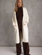 j&x Cardigan cu lână și bumbac lungă cu glugă cu nasturi și model împletit Nahili Bej deschis