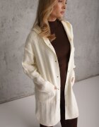 j&x Cardigan cu lână și bumbac lungă cu glugă cu nasturi și model împletit Nahili Bej deschis