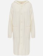 j&x Cardigan cu lână și bumbac lungă cu glugă cu nasturi și model împletit Nahili Bej deschis