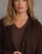 j&x Cardigan cu lână și bumbac lungă cu glugă cu nasturi și model împletit Nahili Maro