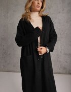 j&x Cardigan cu lână și bumbac lungă cu glugă cu nasturi și model împletit Nahili Negru