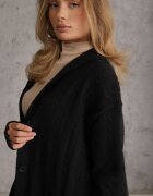 j&x Cardigan cu lână și bumbac lungă cu glugă cu nasturi și model împletit Nahili Negru