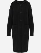 j&x Cardigan cu lână și bumbac lungă cu glugă cu nasturi și model împletit Nahili Negru