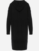 j&x Cardigan cu lână și bumbac lungă cu glugă cu nasturi și model împletit Nahili Negru