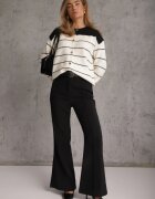 j&x Cardigan descheiat cu bumbac și lână cu dungi Vomarie Negru cu crem