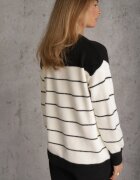 j&x Cardigan descheiat cu bumbac și lână cu dungi Vomarie Negru cu crem