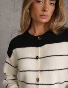j&x Cardigan descheiat cu bumbac și lână cu dungi Vomarie Negru cu crem