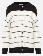 j&x Cardigan descheiat cu bumbac și lână cu dungi Vomarie Negru cu crem