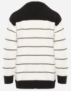 j&x Cardigan descheiat cu bumbac și lână cu dungi Vomarie Negru cu crem