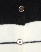 j&x Cardigan descheiat cu bumbac și lână cu dungi Vomarie Negru cu crem