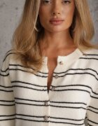 j&x Cardigan descheiat cu bumbac și lână decorat cu dungi Corelie Bej deschis