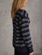 j&x Cardigan descheiat cu bumbac și lână decorat cu dungi Corelie Bleumarin