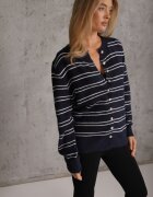 j&x Cardigan descheiat cu bumbac și lână decorat cu dungi Corelie Bleumarin