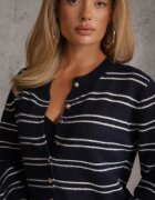 j&x Cardigan descheiat cu bumbac și lână decorat cu dungi Corelie Bleumarin