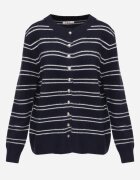j&x Cardigan descheiat cu bumbac și lână decorat cu dungi Corelie Bleumarin