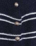 j&x Cardigan descheiat cu bumbac și lână decorat cu dungi Corelie Bleumarin