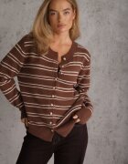 j&x Cardigan descheiat cu bumbac și lână decorat cu dungi Corelie Maro