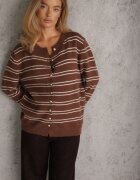 j&x Cardigan descheiat cu bumbac și lână decorat cu dungi Corelie Maro