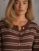 j&x Cardigan descheiat cu bumbac și lână decorat cu dungi Corelie Maro