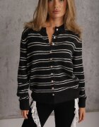 j&x Cardigan descheiat cu bumbac și lână decorat cu dungi Corelie Negru