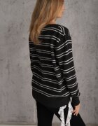 j&x Cardigan descheiat cu bumbac și lână decorat cu dungi Corelie Negru