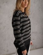 j&x Cardigan descheiat cu bumbac și lână decorat cu dungi Corelie Negru