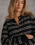 j&x Cardigan descheiat cu bumbac și lână decorat cu dungi Corelie Negru