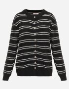 j&x Cardigan descheiat cu bumbac și lână decorat cu dungi Corelie Negru