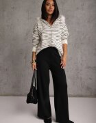 j&x Cardigan din bumbac și lână cu glugă cu blană și motiv în dungi Maevesa Alb cu negru