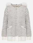 j&x Cardigan din bumbac și lână cu glugă cu blană și motiv în dungi Maevesa Alb cu negru