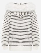 j&x Cardigan din bumbac și lână cu glugă cu blană și motiv în dungi Maevesa Alb cu negru