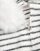 j&x Cardigan din bumbac și lână cu glugă cu blană și motiv în dungi Maevesa Alb cu negru