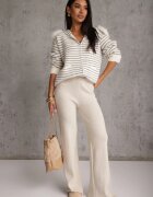 j&x Cardigan din bumbac și lână cu glugă cu blană și motiv în dungi Maevesa Gri cu alb