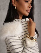 j&x Cardigan din bumbac și lână cu glugă cu blană și motiv în dungi Maevesa Gri cu alb