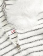 j&x Cardigan din bumbac și lână cu glugă cu blană și motiv în dungi Maevesa Gri cu alb