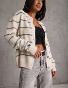 j&x Cardigan din bumbac și lână merinos cu nasturi decorat cu dungi Forgann Bej deschis