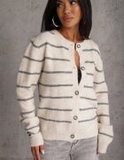 j&x Cardigan din bumbac și lână merinos cu nasturi decorat cu dungi Forgann Bej deschis