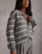 j&x Cardigan din bumbac și lână merinos cu nasturi decorat cu dungi Forgann Gri