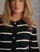 j&x Cardigan din bumbac și lână merinos cu nasturi decorat cu dungi Forgann Negru