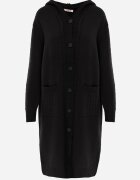 j&x Cardigan din lână cu croială lungă cu nasturi și cu glugă Radonla Negru